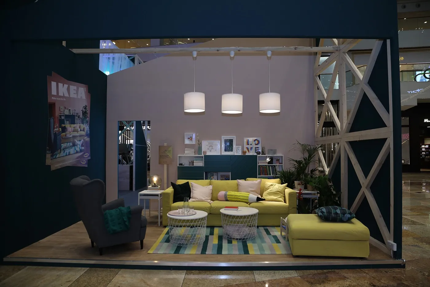 The installation lent a normally austere atrium a sense of home